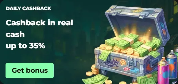 Daily cashback banner with up to 35% cash back and Get Bonus button