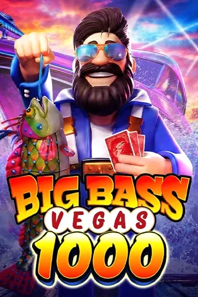 Big Bass Vegas 1000 slot game with fisherman holding a big catch