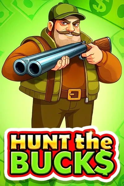 Hunt the Bucks slot game with hunter holding double-barreled shotgun